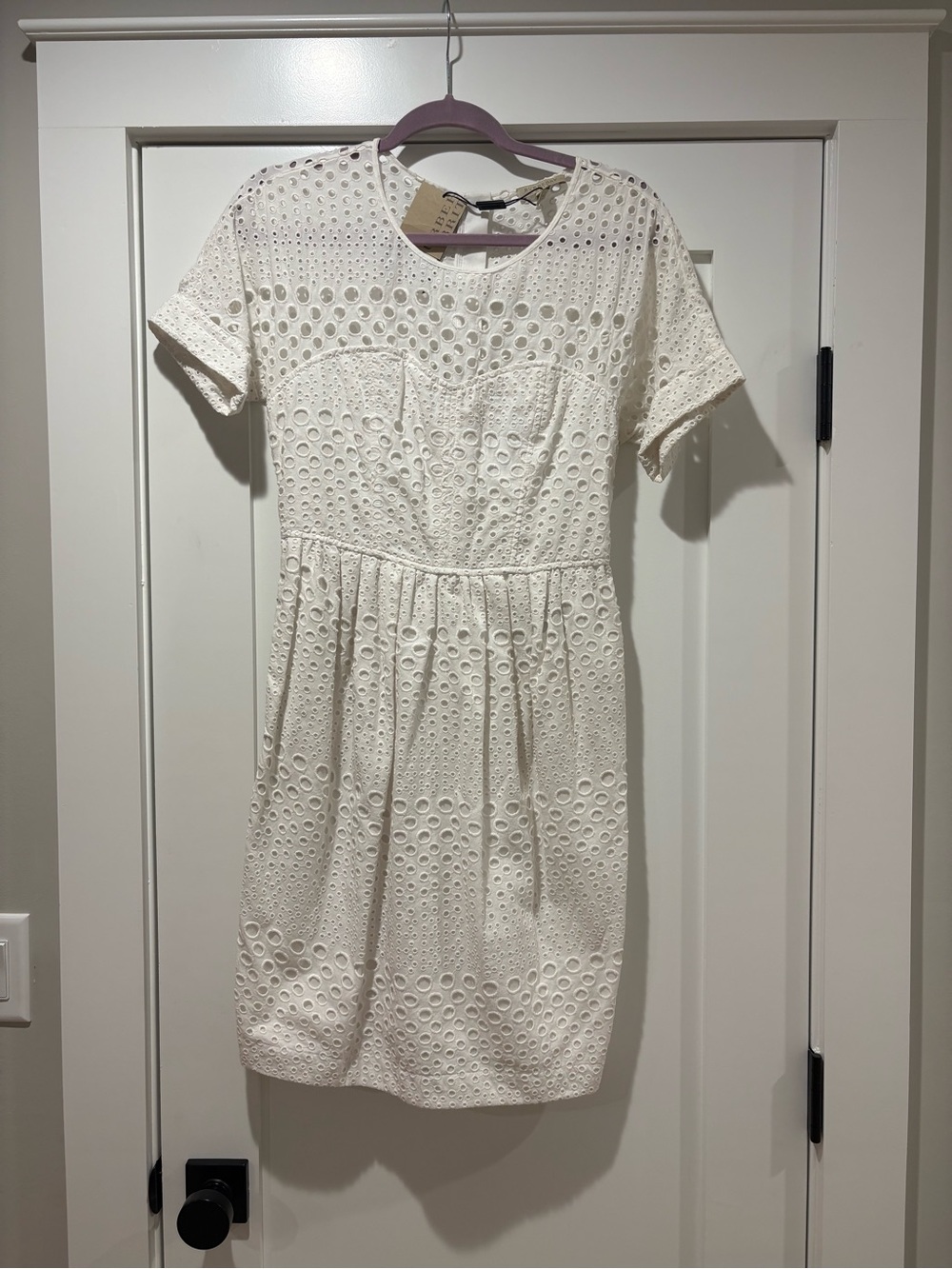 New Burberry Brit  White Eyelet Short Sleeve Dress size 6
